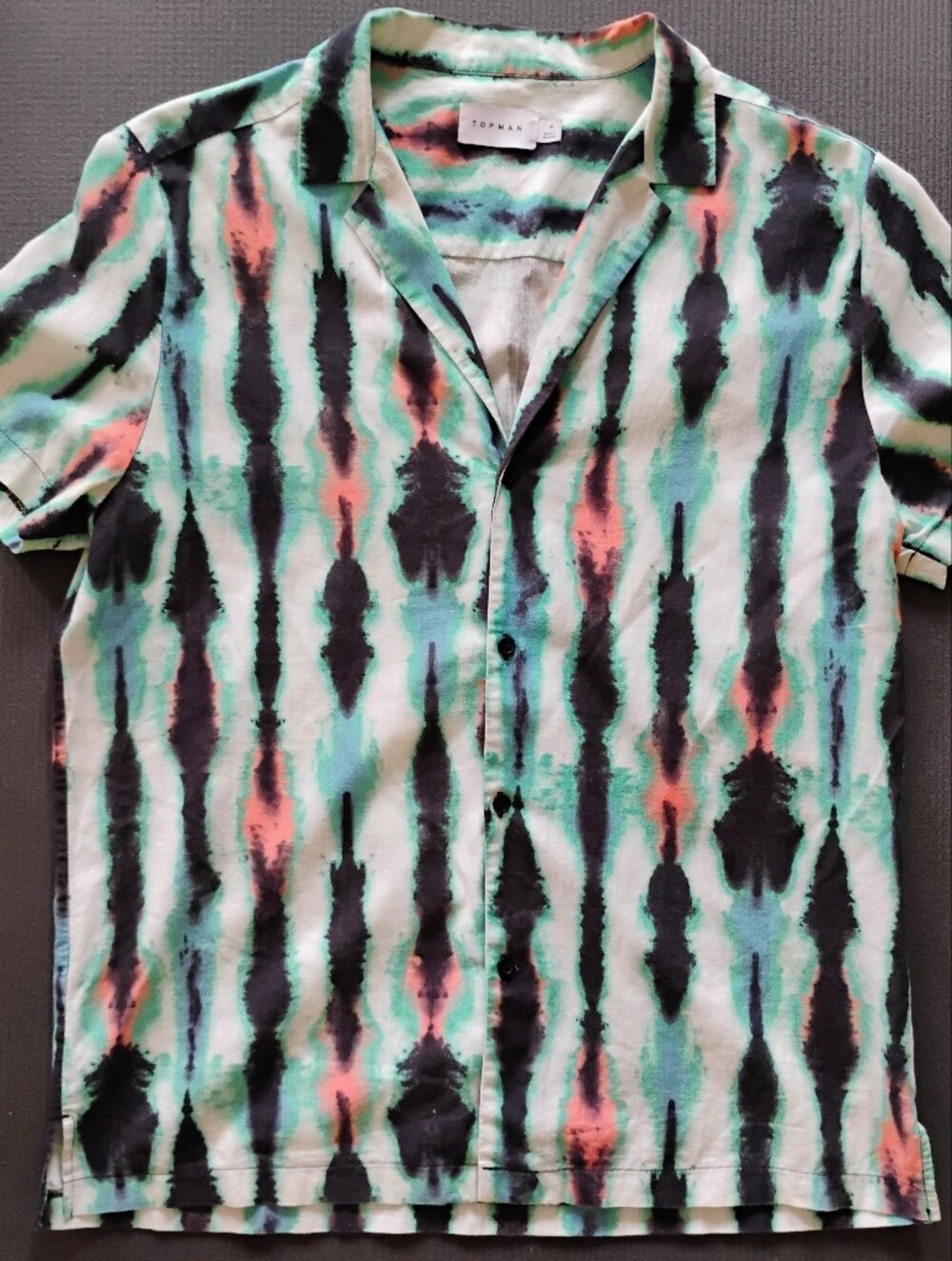 Topman Short Sleeve Tie-Dye Shirt in Mint Green, Coral & Black